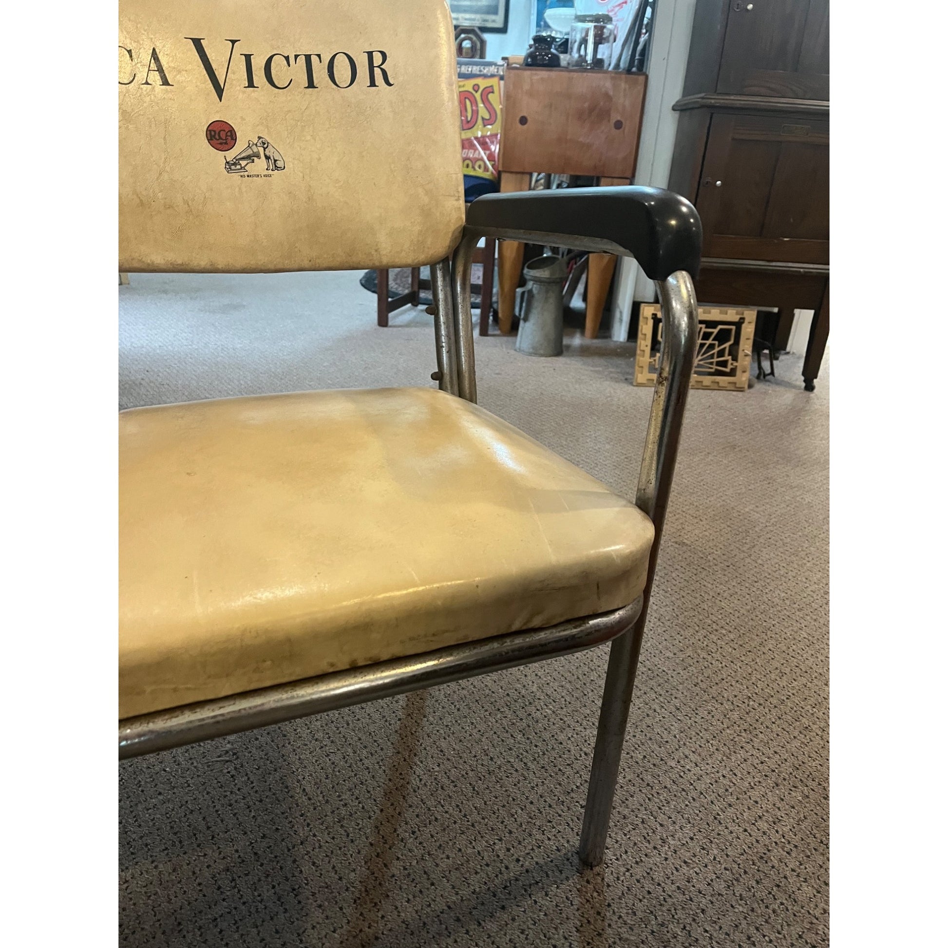 Original Vintage RCA Victor Advertising Dealer's Studio Chromcraft Chair Nipper Dog