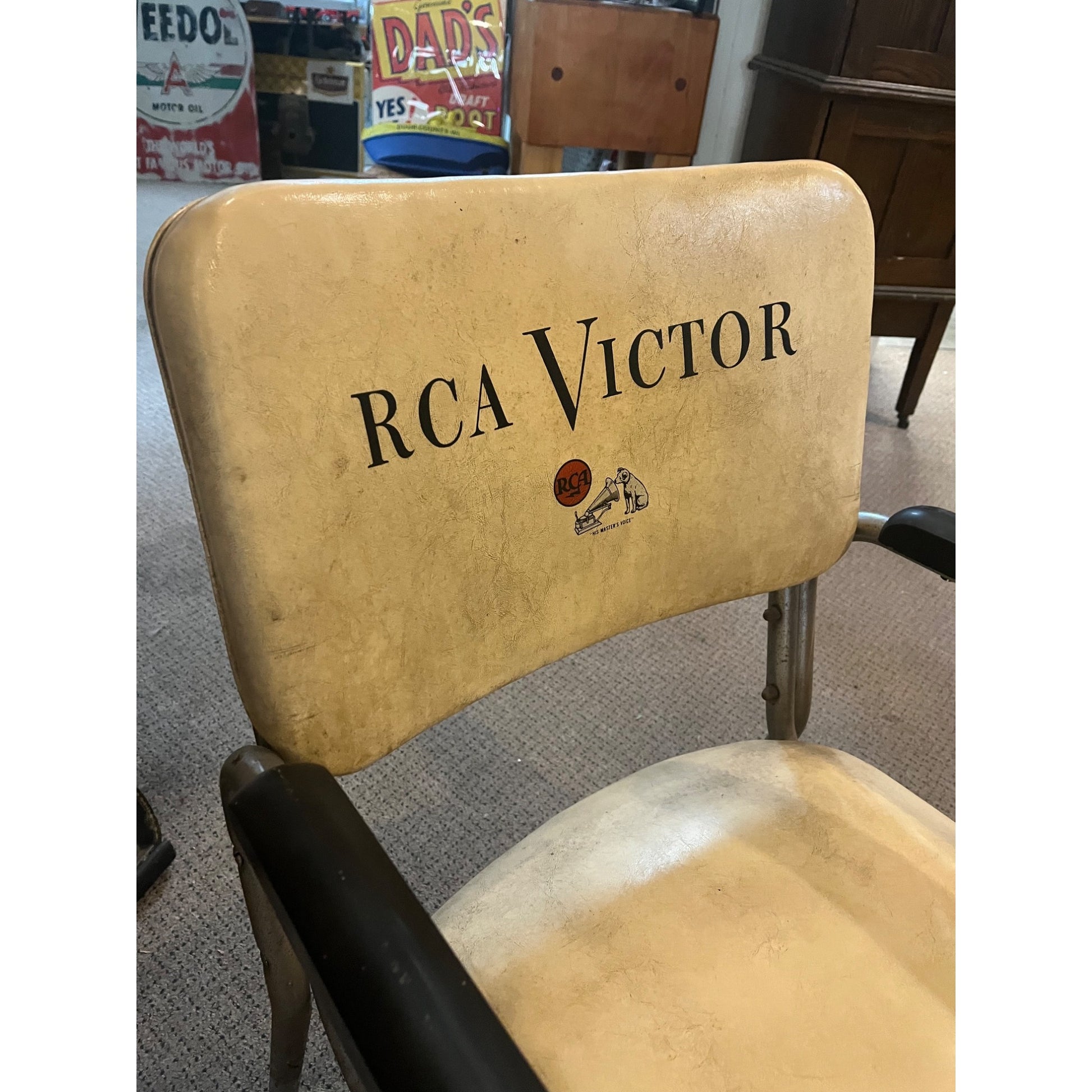 Original Vintage RCA Victor Advertising Dealer's Studio Chromcraft Chair Nipper Dog