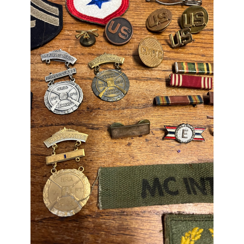 Vintage WWII Soldier Estate Lot Medals Service Patches Bars Ephemera