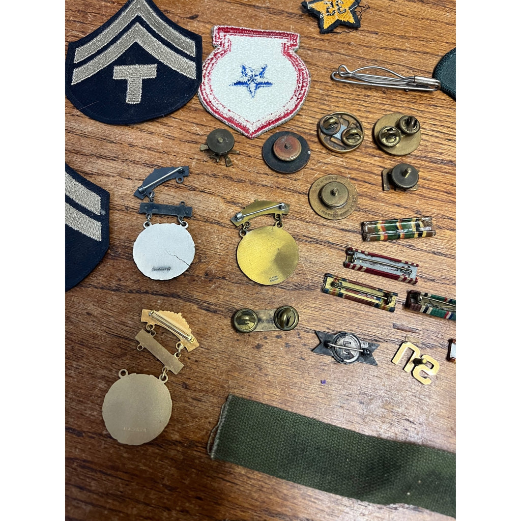 Vintage WWII Soldier Estate Lot Medals Service Patches Bars Ephemera