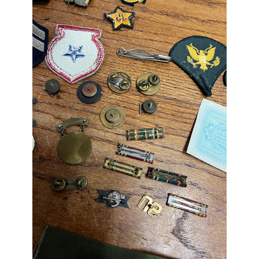 Vintage WWII Soldier Estate Lot Medals Service Patches Bars Ephemera