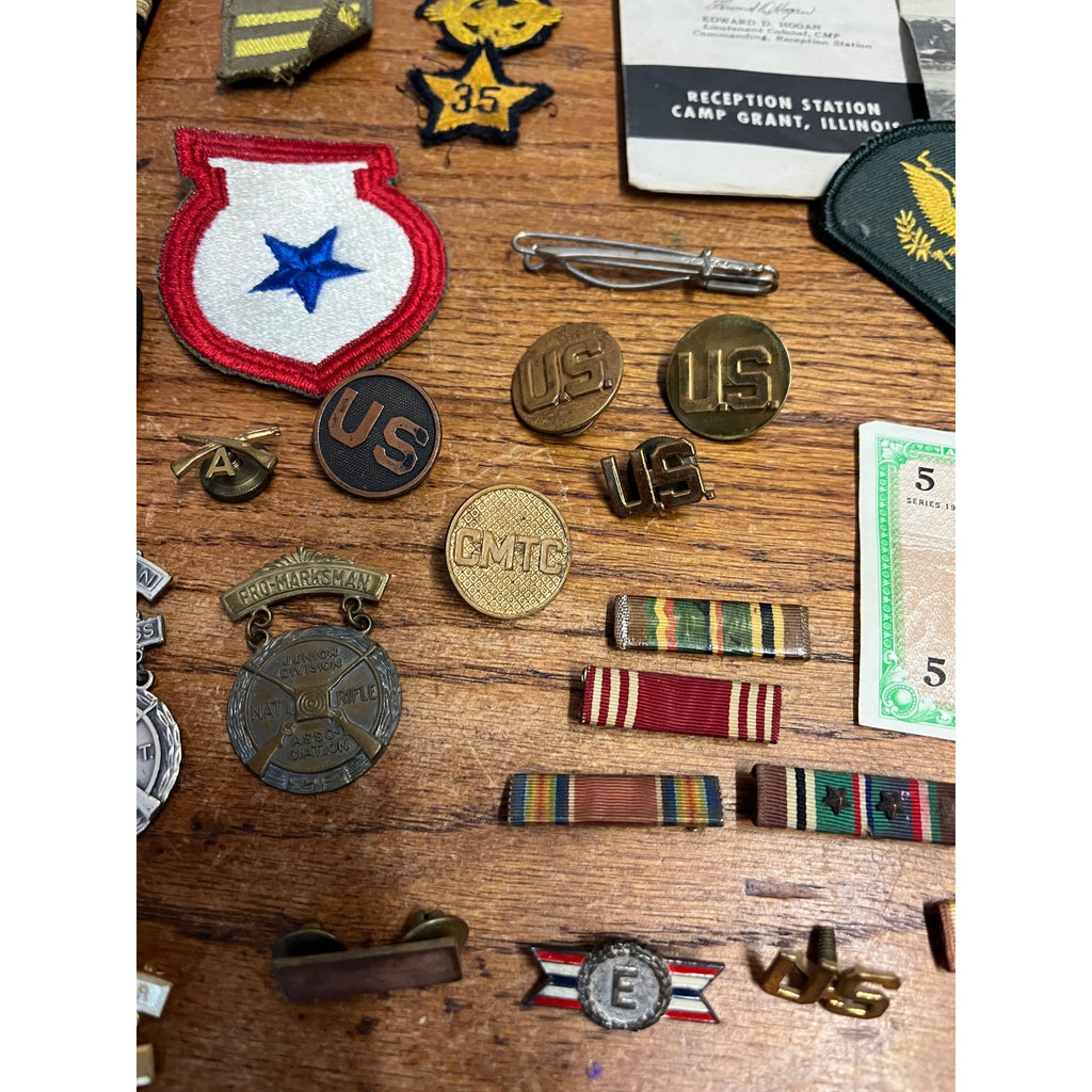 Vintage WWII Soldier Estate Lot Medals Service Patches Bars Ephemera