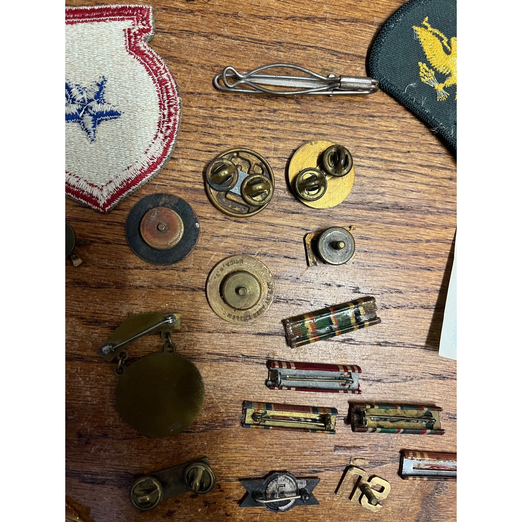 Vintage WWII Soldier Estate Lot Medals Service Patches Bars Ephemera