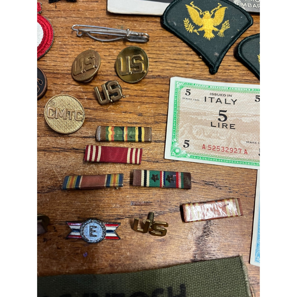 Vintage WWII Soldier Estate Lot Medals Service Patches Bars Ephemera