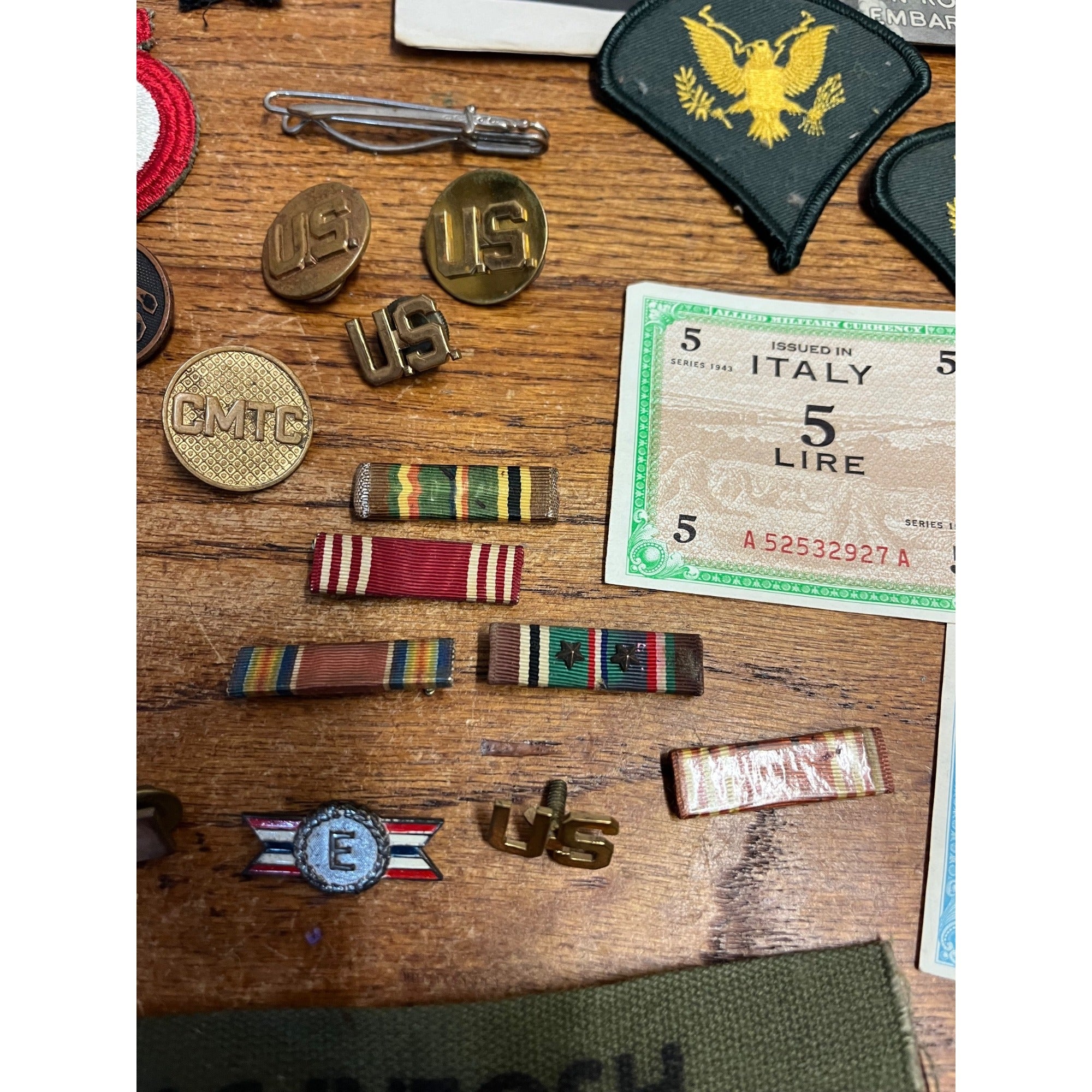 Vintage WWII Soldier Estate Lot Medals Service Patches Bars Ephemera