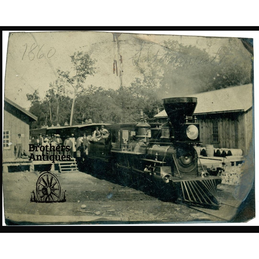 RARE Original Tintype Locomotive Train Railroad Half Plate
