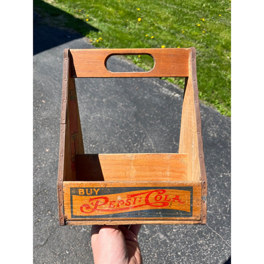 Vintage 1940s Wooden Pepsi Cola Double Dot Six Soda Bottle Carrier