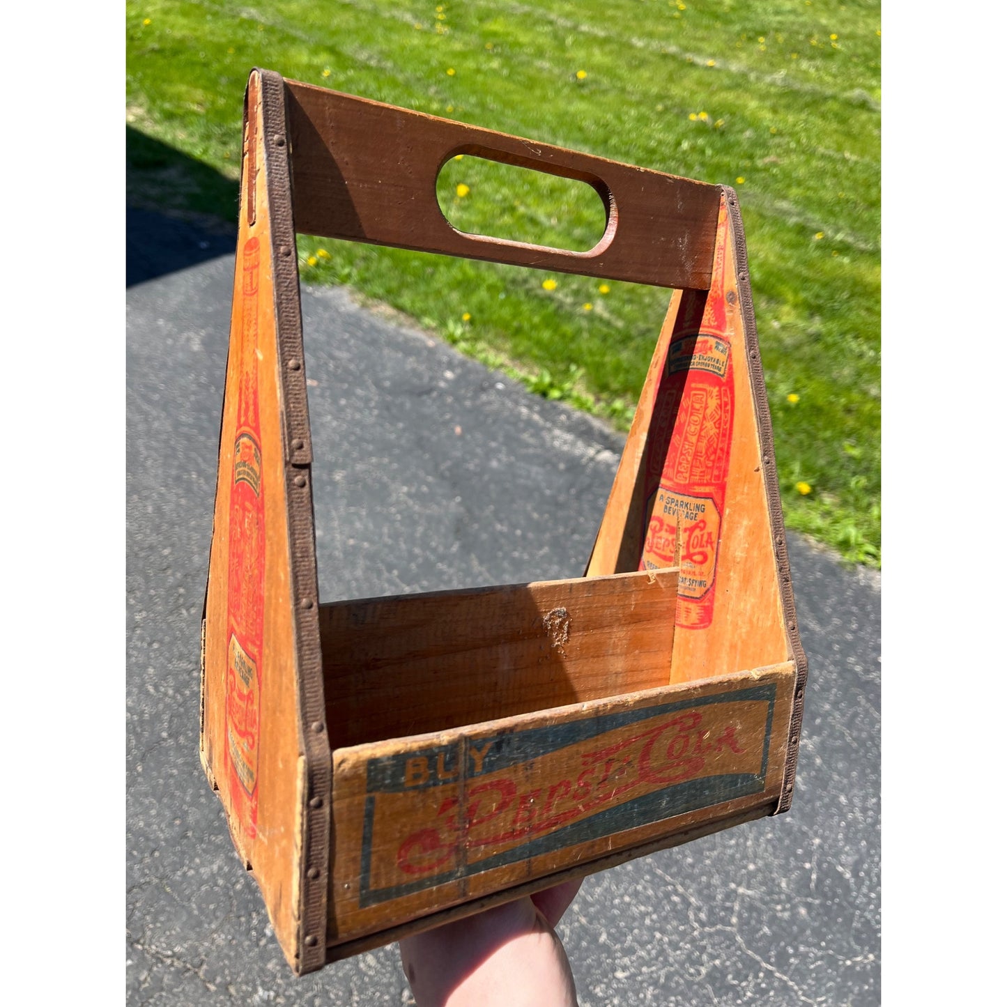 Vintage 1940s Wooden Pepsi Cola Double Dot Six Soda Bottle Carrier