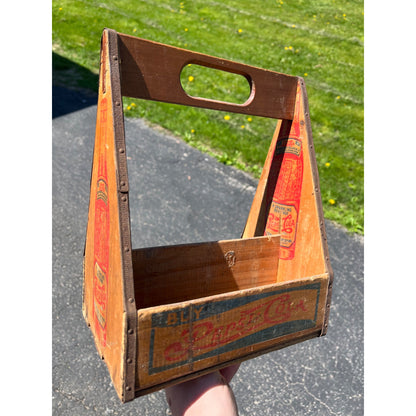 Vintage 1940s Wooden Pepsi Cola Double Dot Six Soda Bottle Carrier