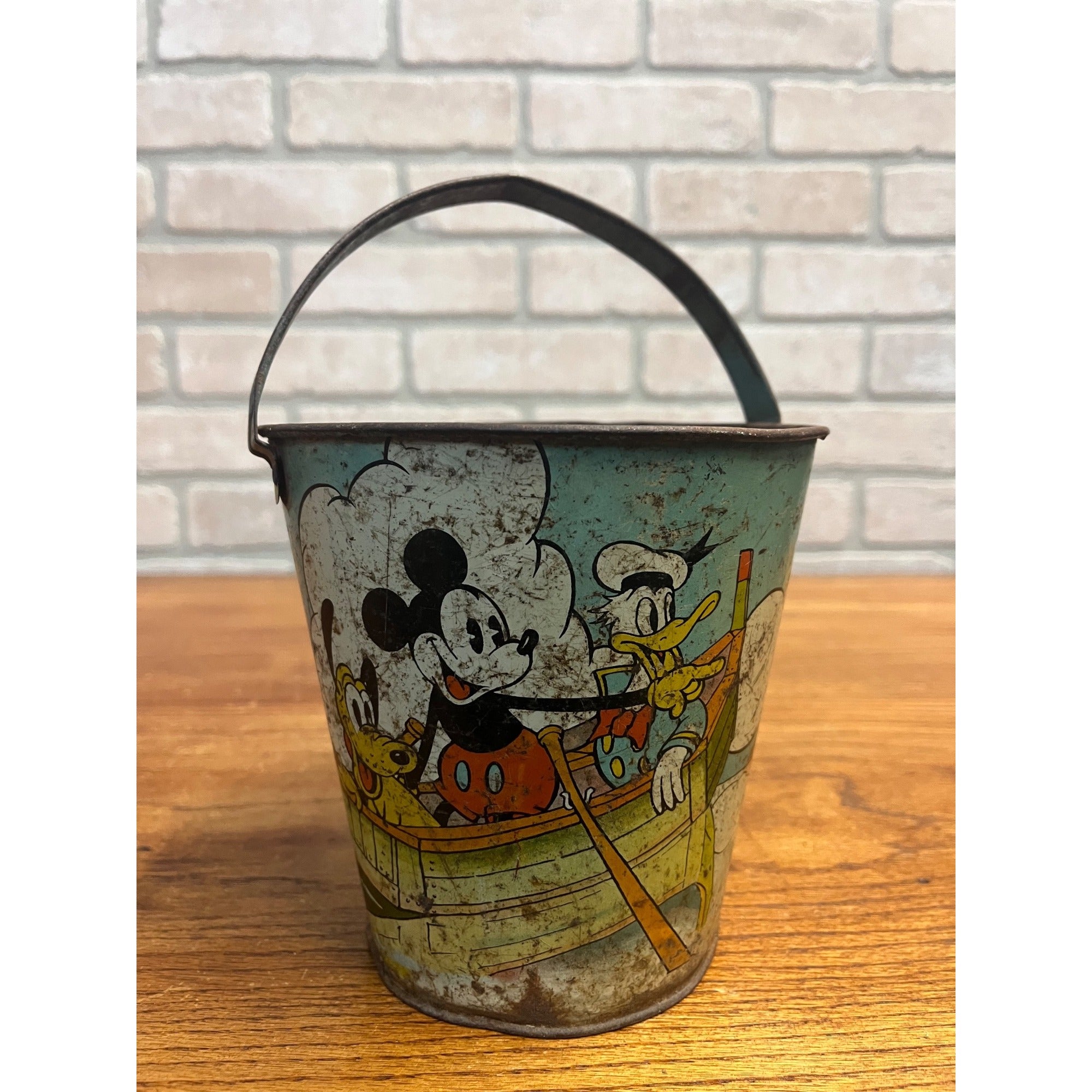 RARE Vintage c1938 Disney Ohio Art Co. Tin Litho Sand Pail Bucket Mickey Minnie