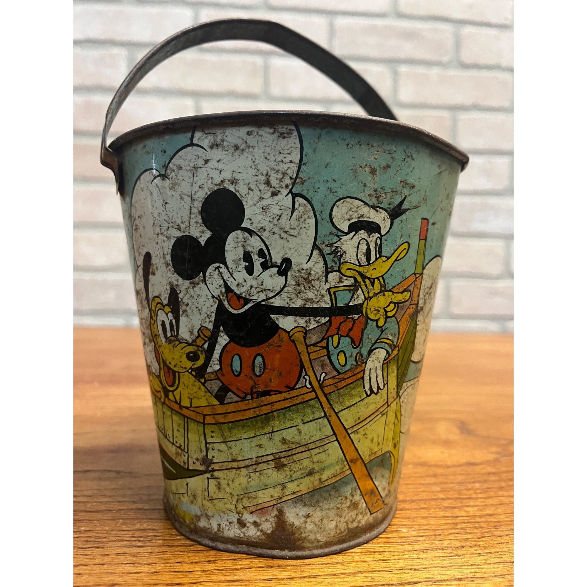 RARE Vintage c1938 Disney Ohio Art Co. Tin Litho Sand Pail Bucket Mickey Minnie