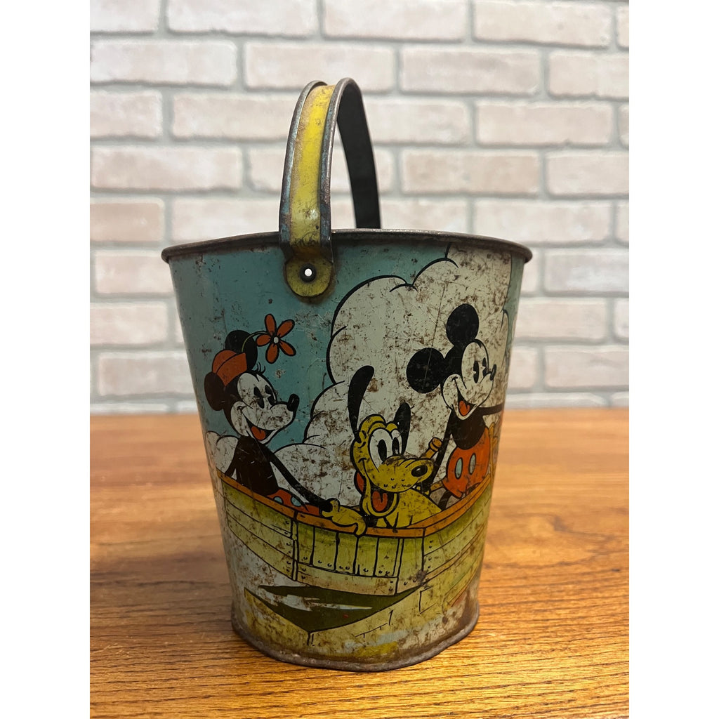 RARE Vintage c1938 Disney Ohio Art Co. Tin Litho Sand Pail Bucket Mickey Minnie