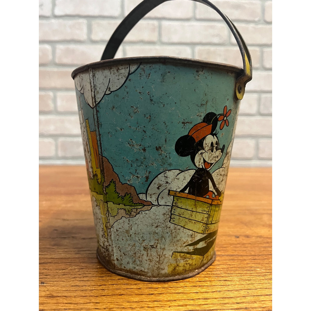 RARE Vintage c1938 Disney Ohio Art Co. Tin Litho Sand Pail Bucket Mickey Minnie