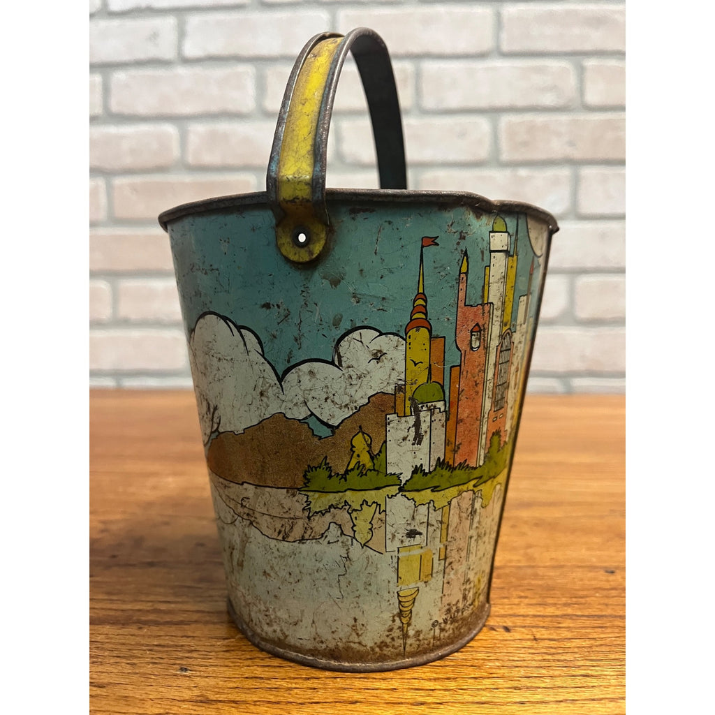 RARE Vintage c1938 Disney Ohio Art Co. Tin Litho Sand Pail Bucket Mickey Minnie