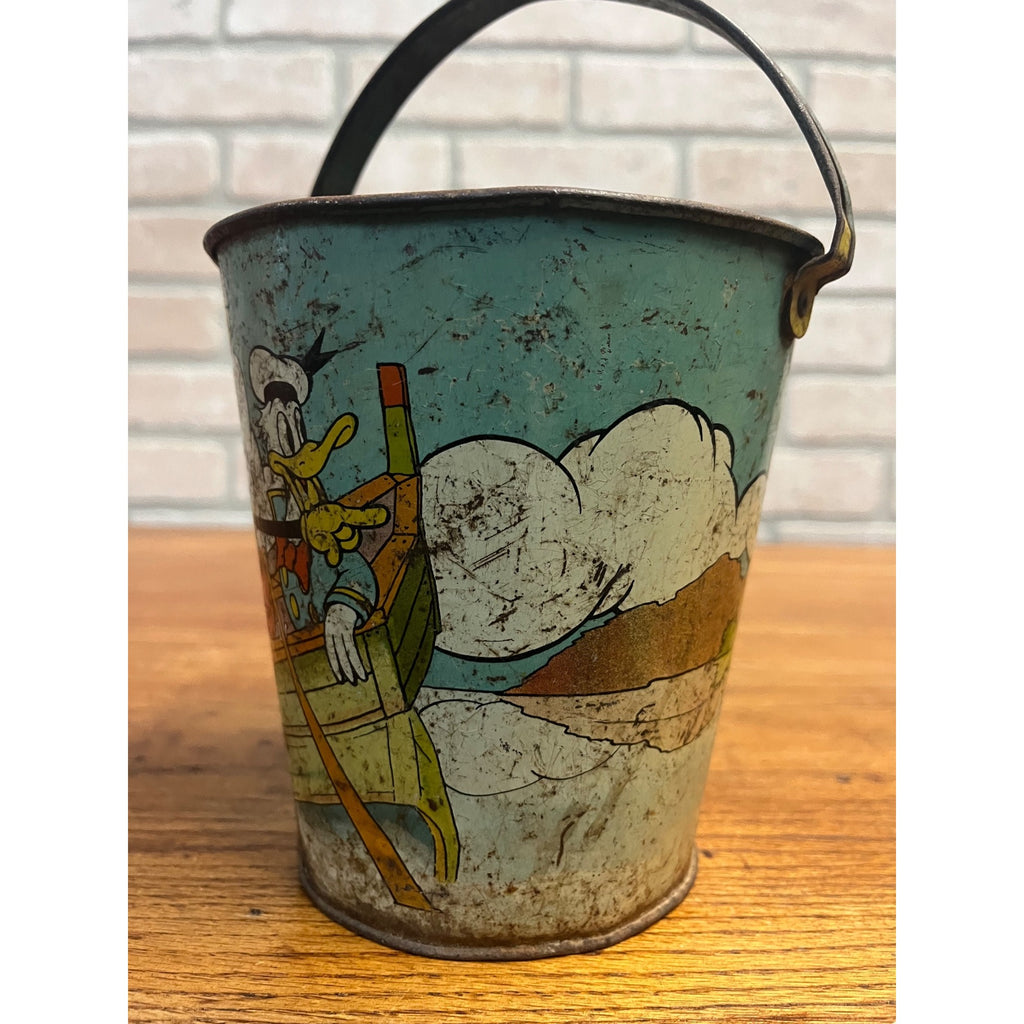 RARE Vintage c1938 Disney Ohio Art Co. Tin Litho Sand Pail Bucket Mickey Minnie