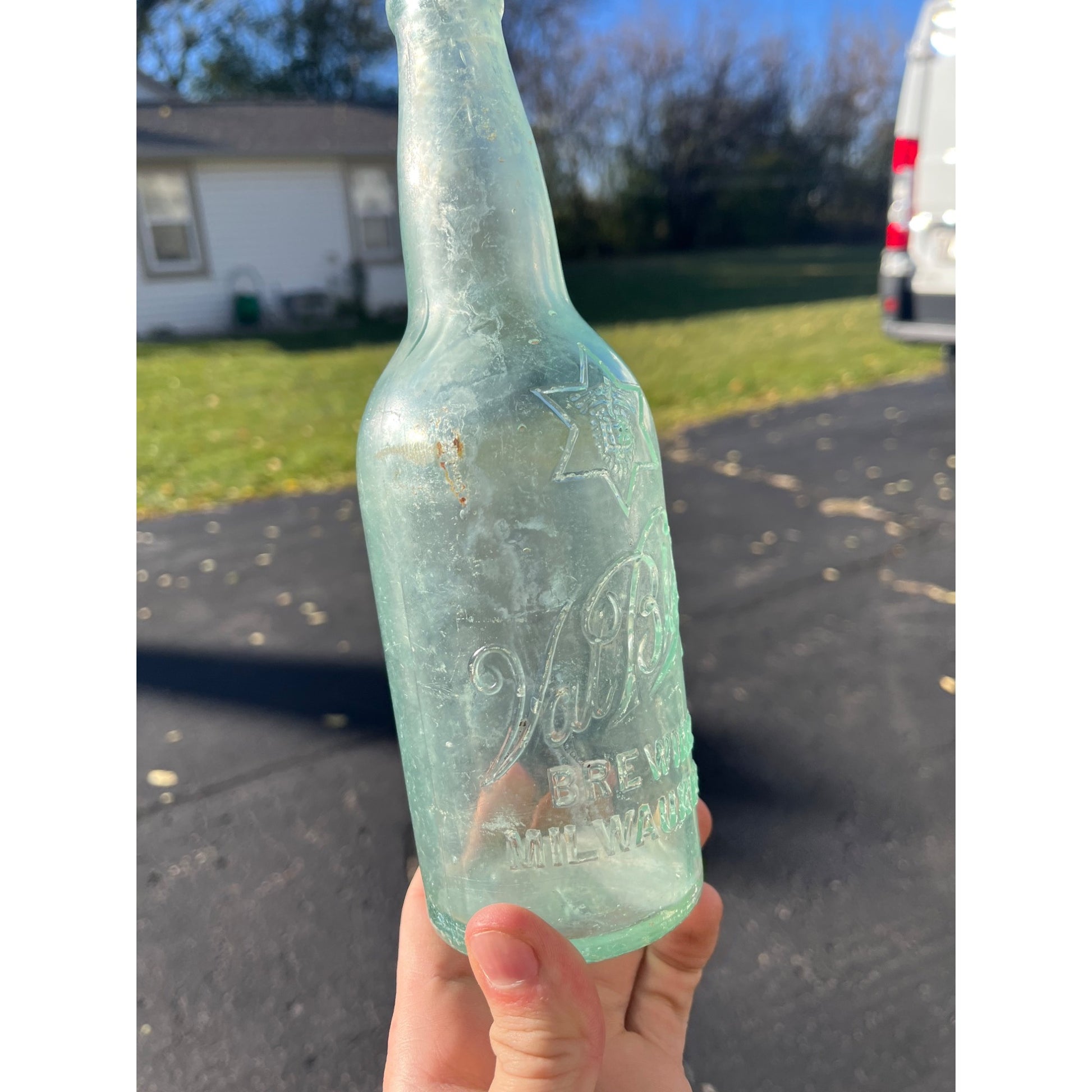 Pre-Pro Val Blatz Brewing Company Milwaukee Vintage Aqua Blue Beer Bottle