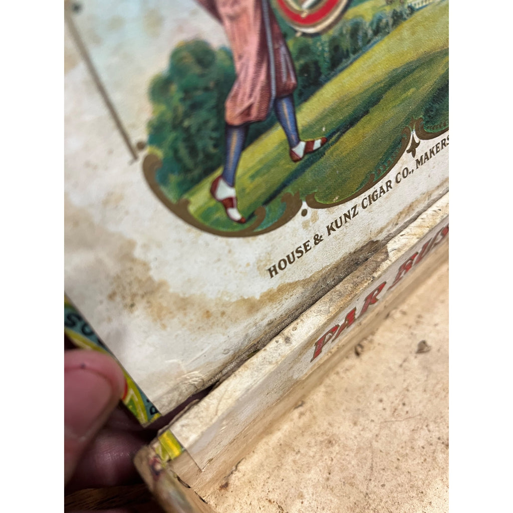 Vintage Par Buster Cigar Wooden Box Advertising Golfer House & Kunz Milwaukee