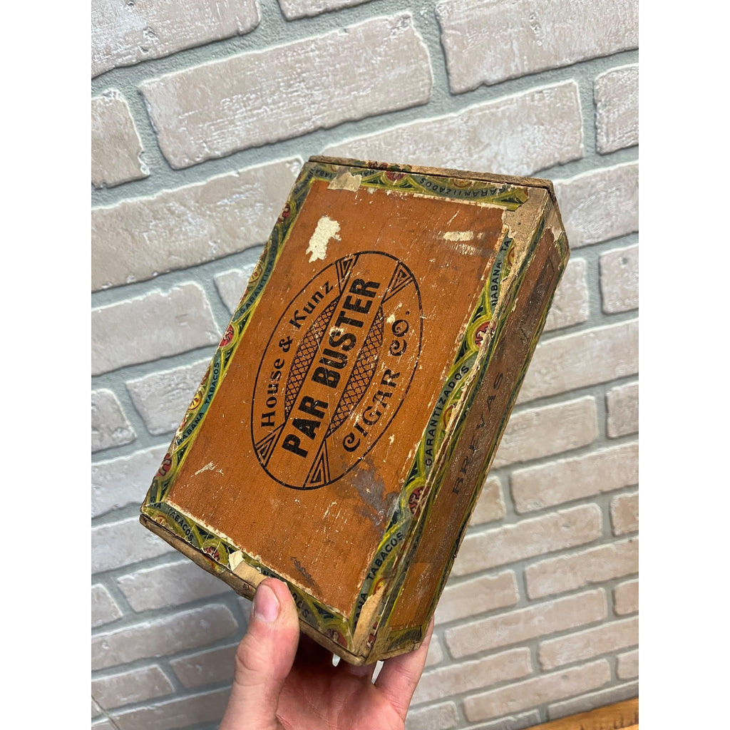 Vintage Par Buster Cigar Wooden Box Advertising Golfer House & Kunz Milwaukee