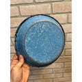 Antique Primitive Light Blue and White Swirl Enamel Graniteware Round Pie Pan/ Baking Dish/ Farmhouse Decor
