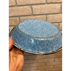 Antique Primitive Light Blue and White Swirl Enamel Graniteware Round Pie Pan/ Baking Dish/ Farmhouse Decor