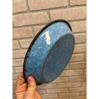 Antique Primitive Light Blue and White Swirl Enamel Graniteware Round Pie Pan/ Baking Dish/ Farmhouse Decor