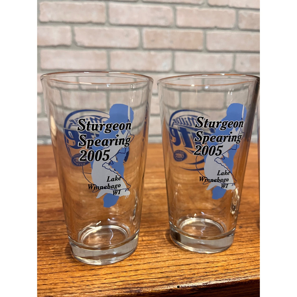 Miller Lite Beer Bar Glasses Lot (3) 2005 Lake Winnebago Sturgeon Hunt Spearing Fishing