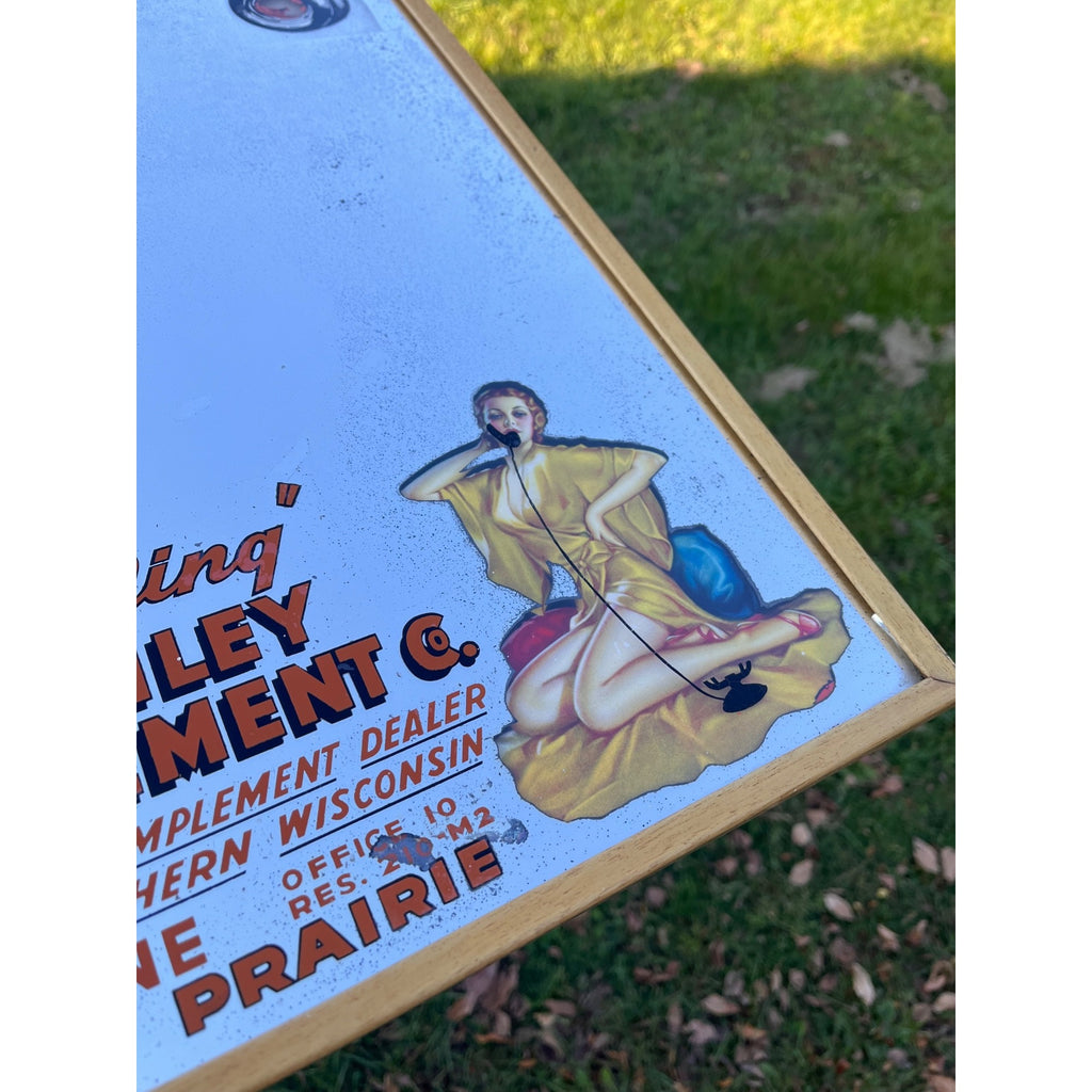 Vintage Hanley Implement Advertising Mirror Sun Prairie, WI Allis-Chalmers Tractor