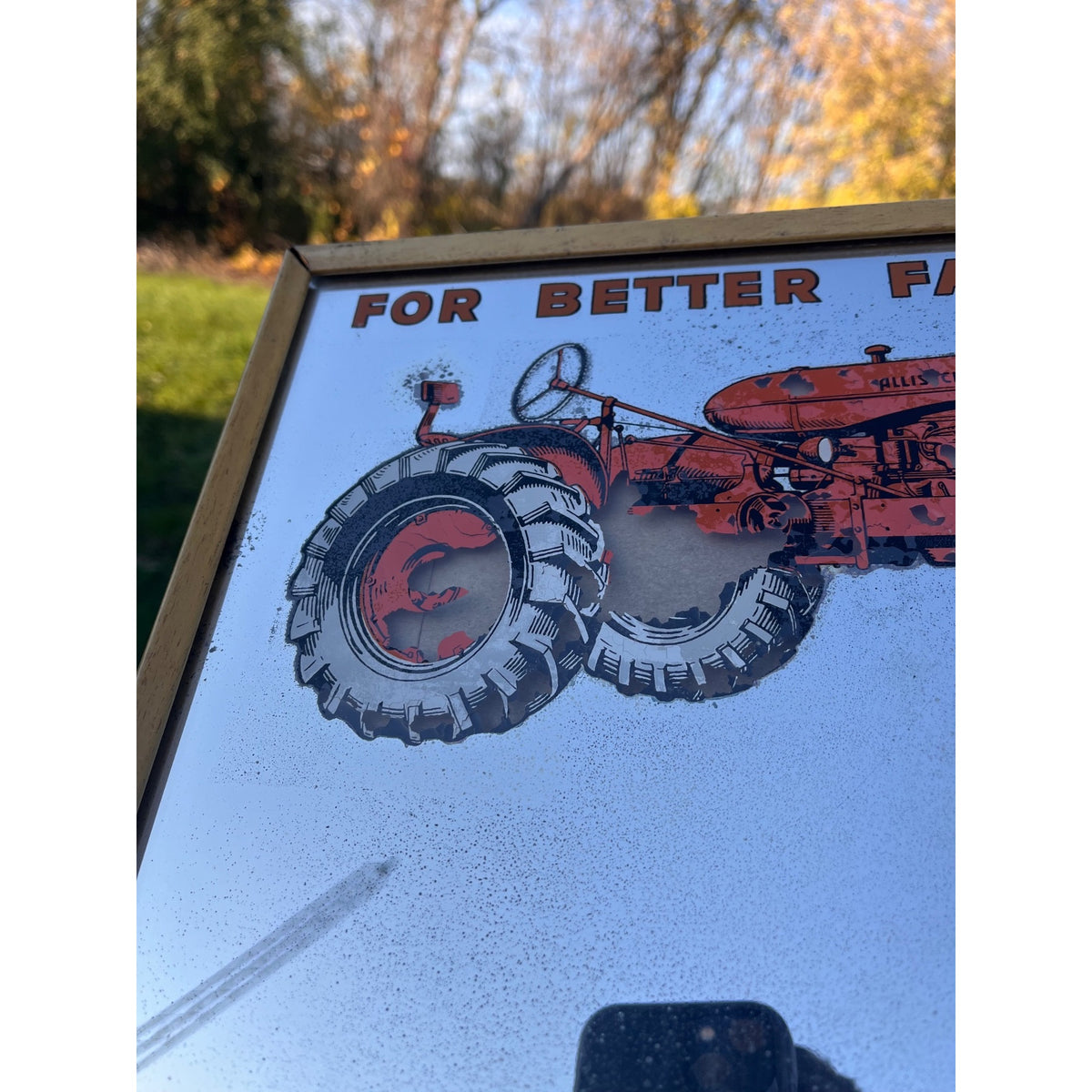 Vintage Hanley Implement Advertising Mirror Sun Prairie, WI Allis-Chalmers Tractor