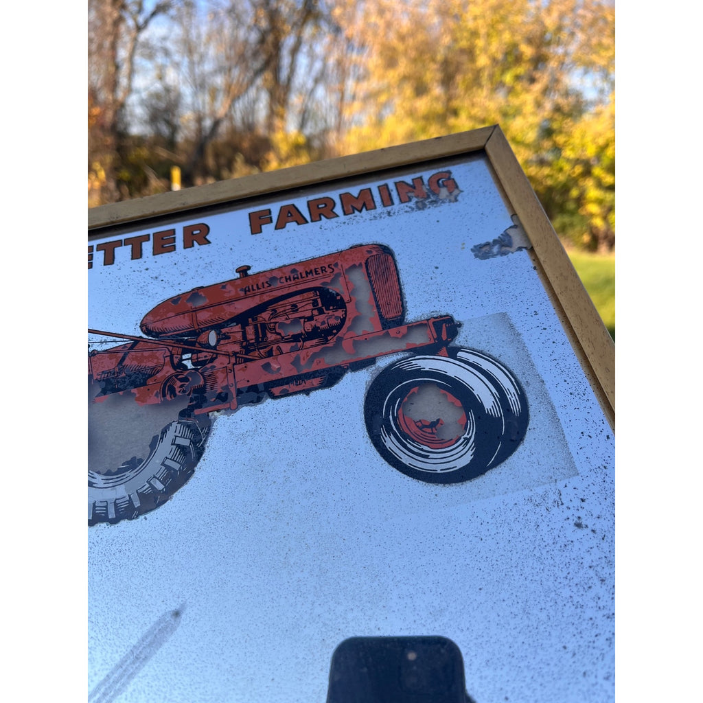 Vintage Hanley Implement Advertising Mirror Sun Prairie, WI Allis-Chalmers Tractor