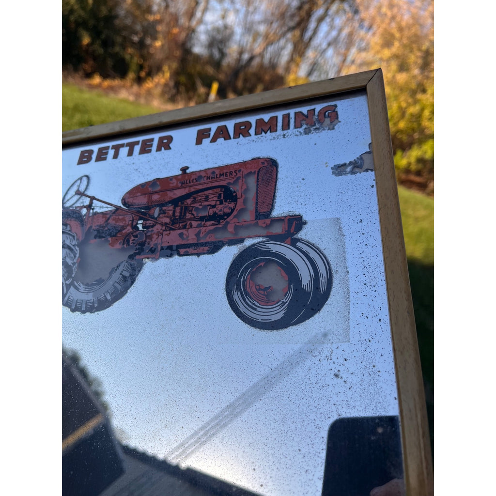 Vintage Hanley Implement Advertising Mirror Sun Prairie, WI Allis-Chalmers Tractor