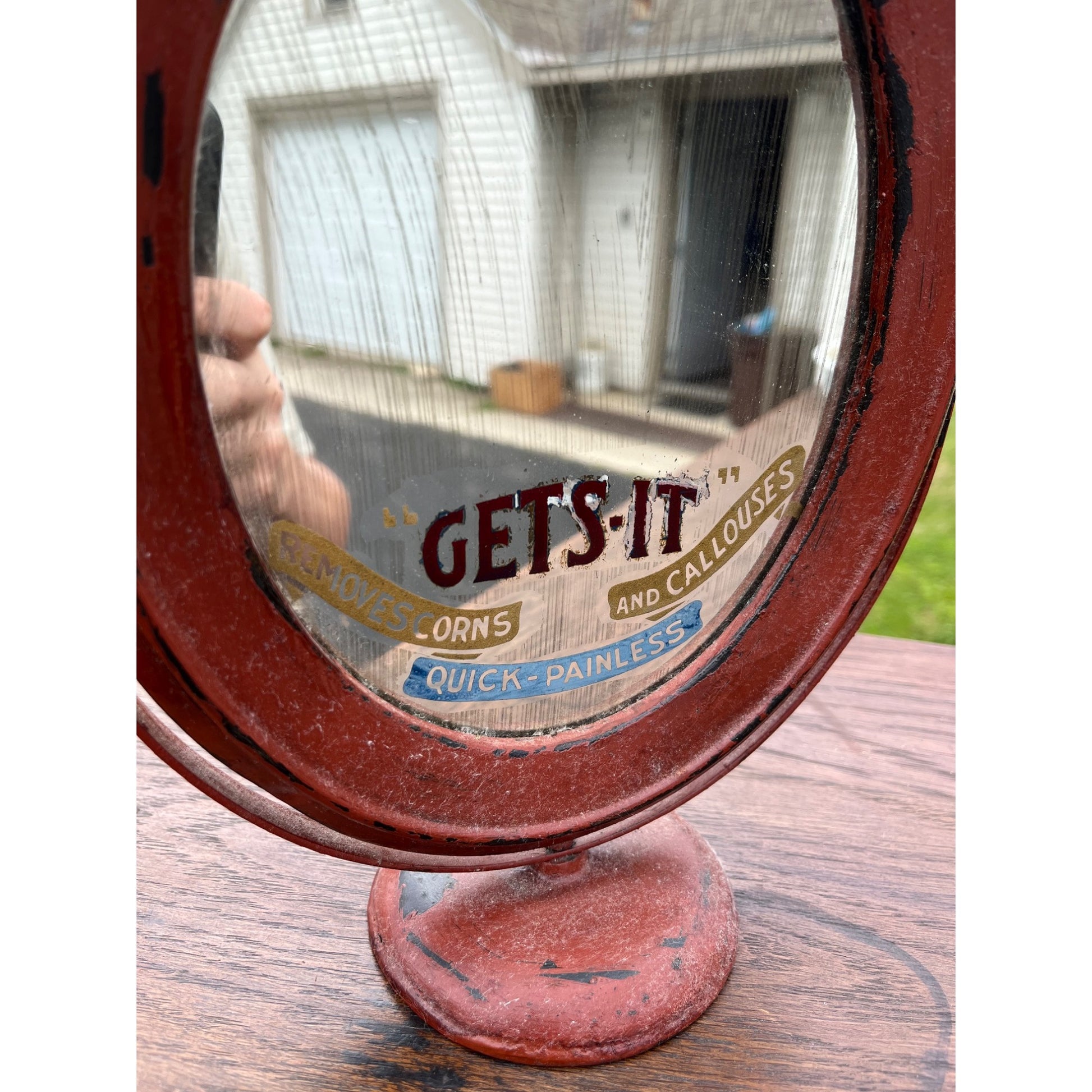Antique Drug Store Counter Top Mirror Gets It Medicine Corn Remover Advertising