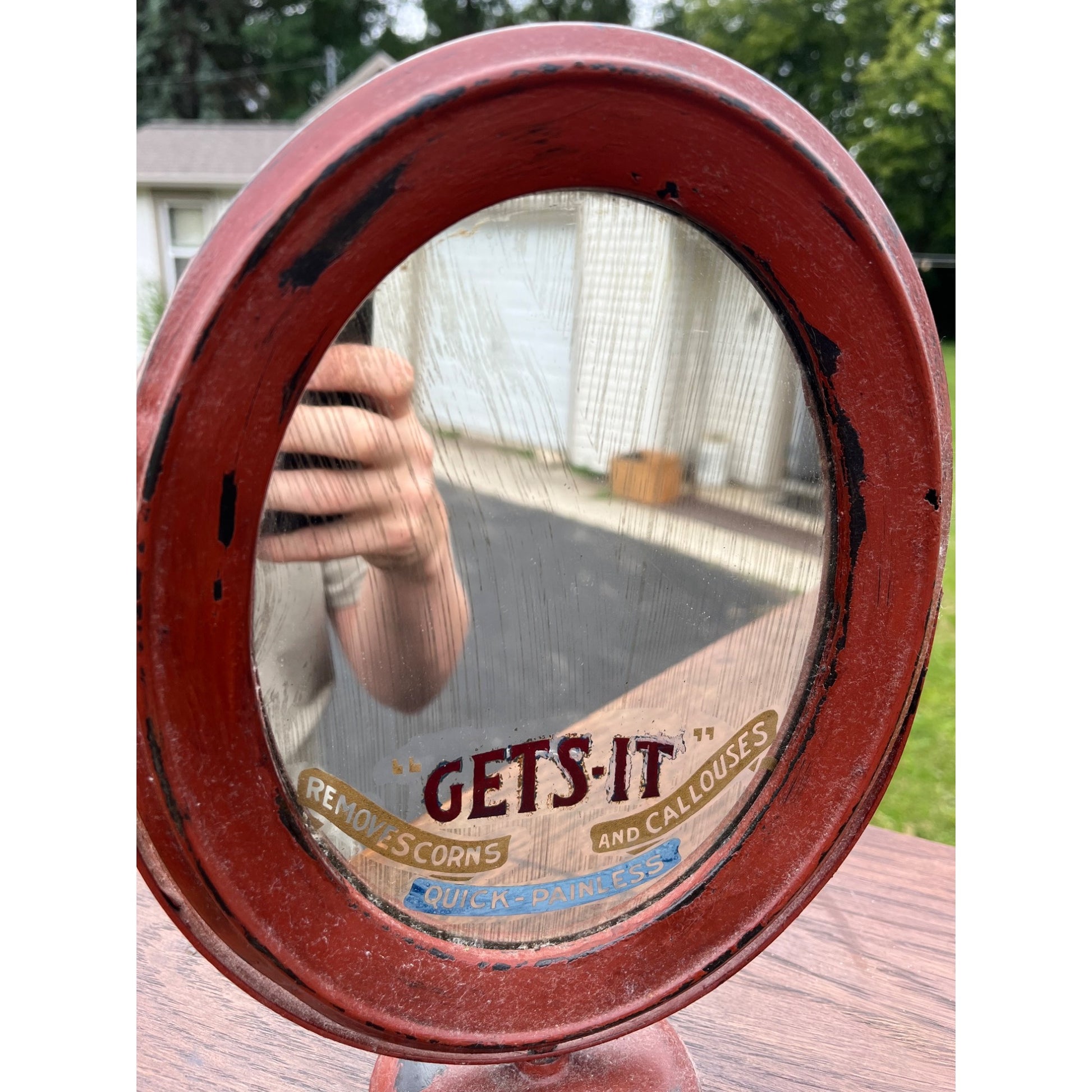 Antique Drug Store Counter Top Mirror Gets It Medicine Corn Remover Advertising