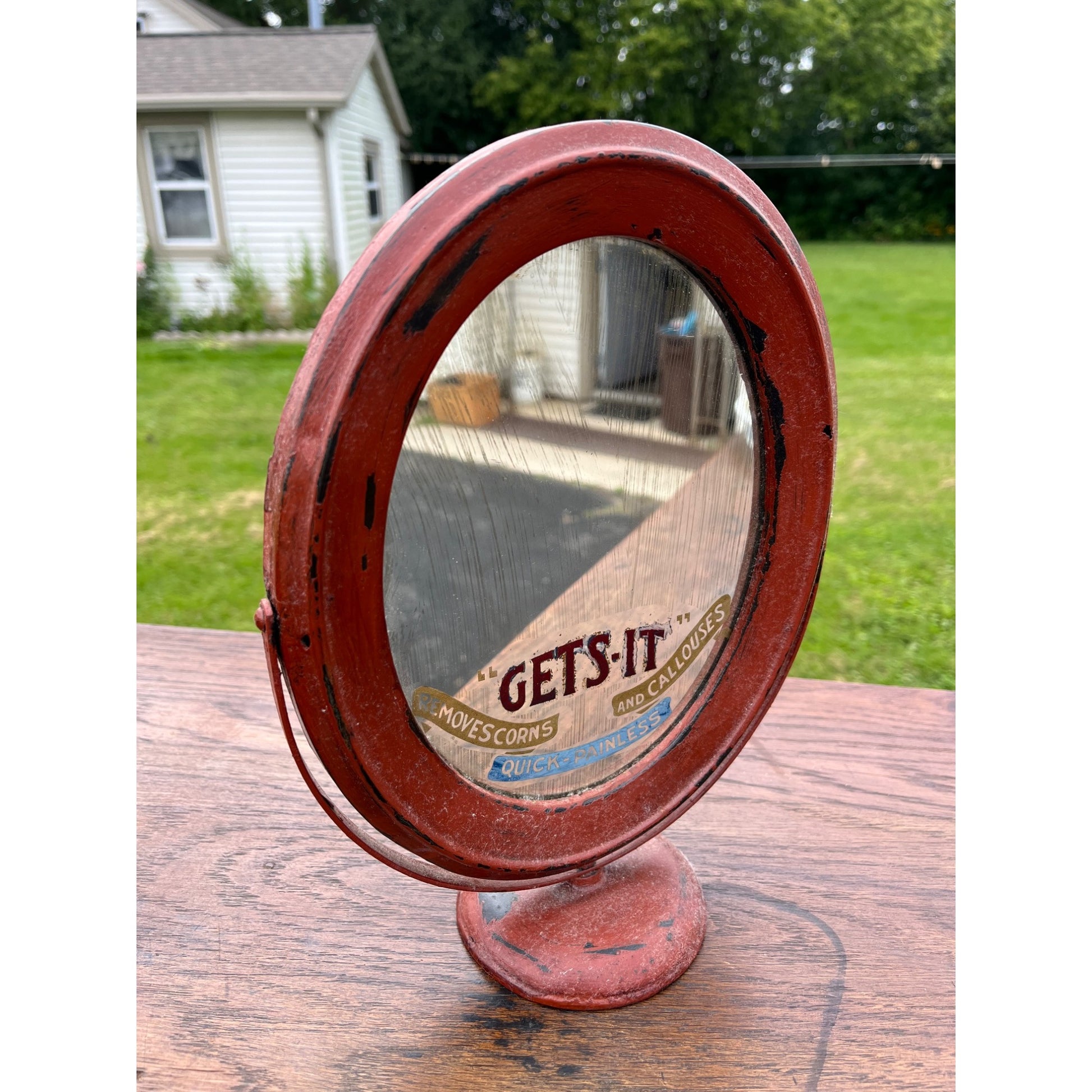 Antique Drug Store Counter Top Mirror Gets It Medicine Corn Remover Advertising