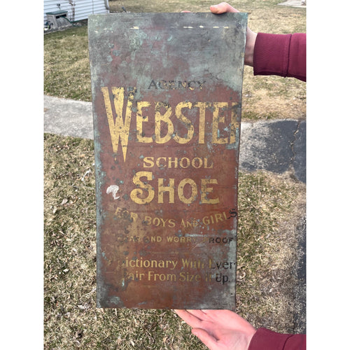 RARE Original 1900s Webster School Shoe Advertising Copper Trade Store Sign