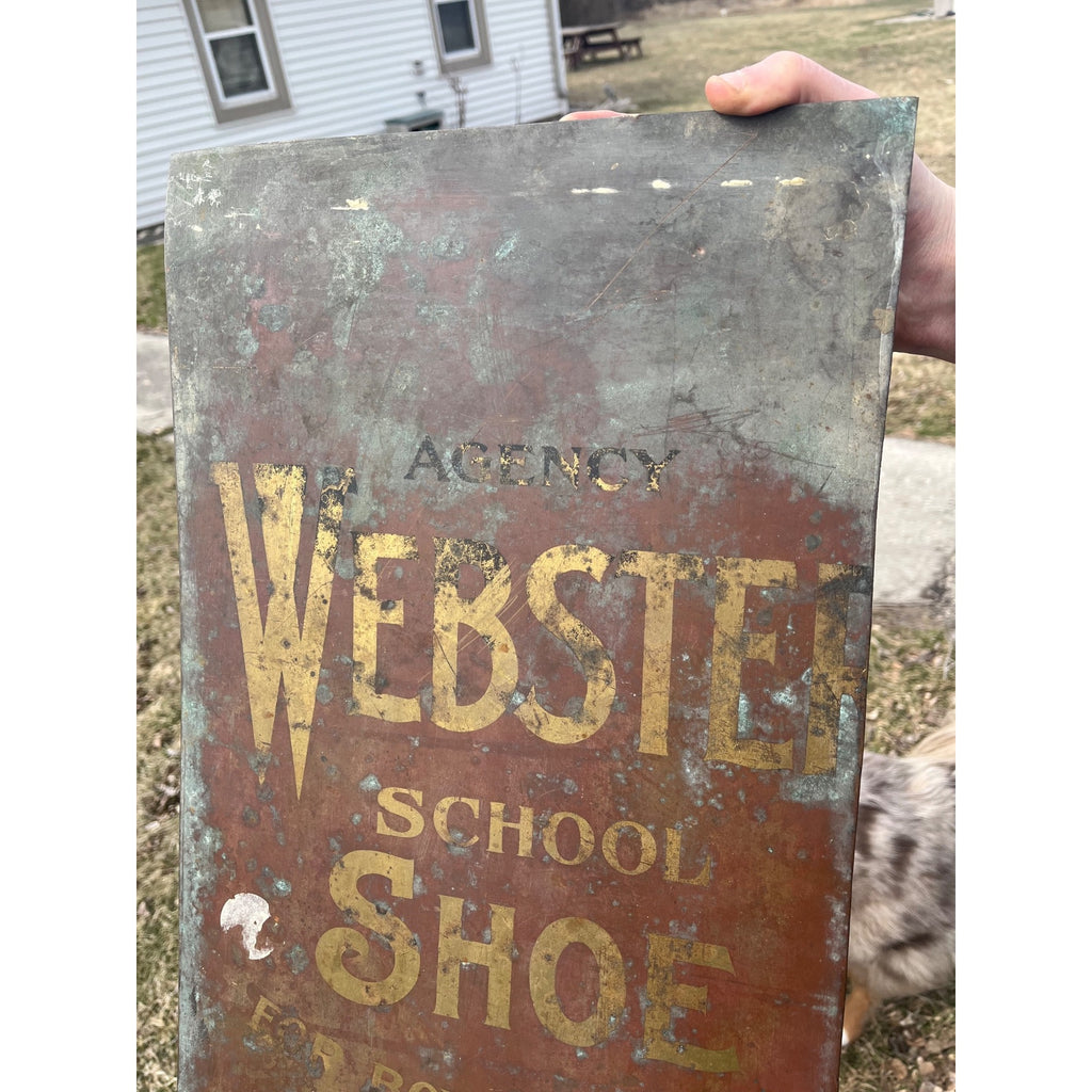 RARE Original 1900s Webster School Shoe Advertising Copper Trade Store Sign