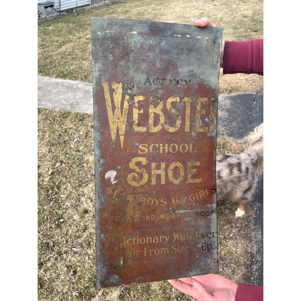 RARE Original 1900s Webster School Shoe Advertising Copper Trade Store Sign