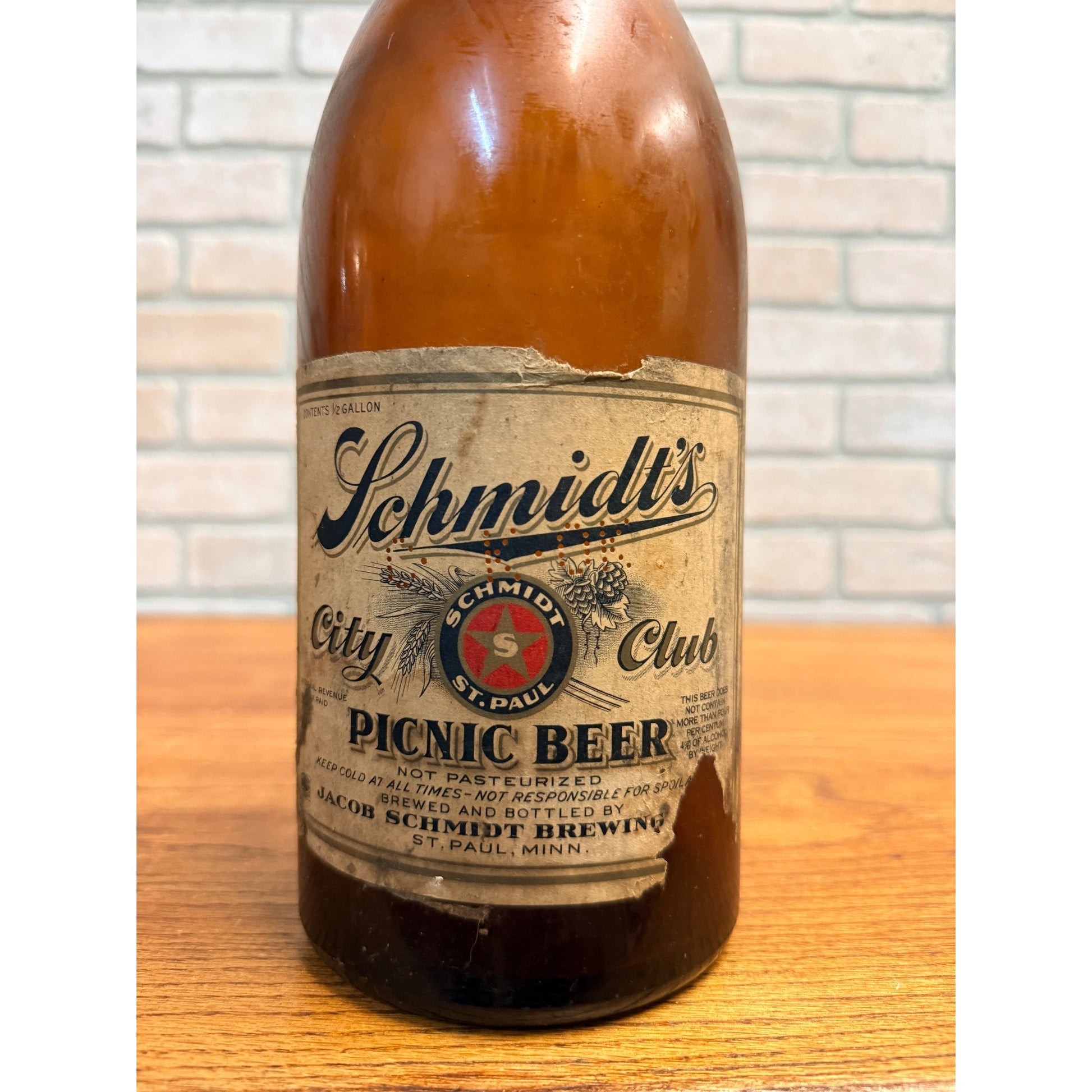 1/2 Gallon Schmidt's Picnic Beer Bottle Jacob Schmidt Brewing St. Paul Minn