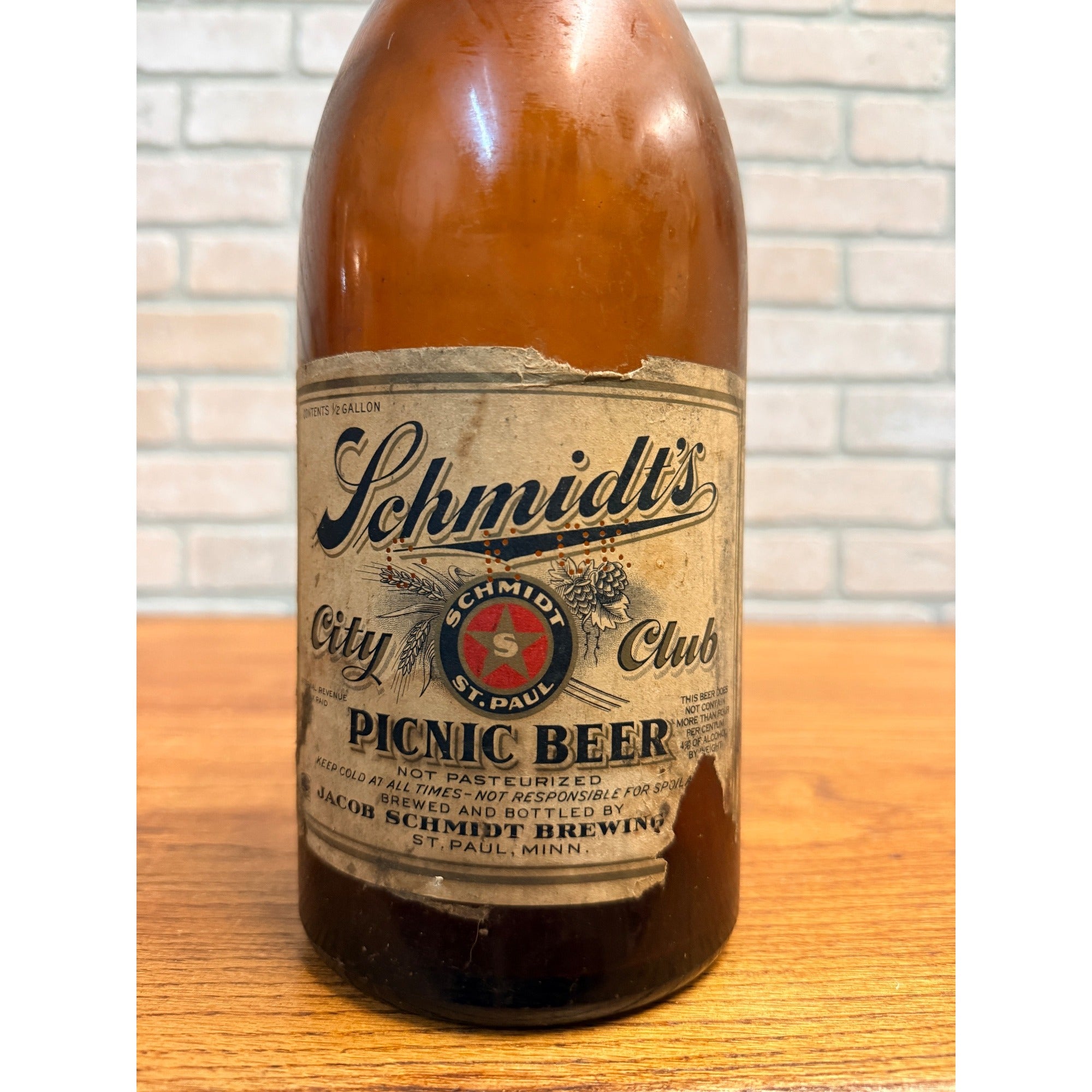 1/2 Gallon Schmidt's Picnic Beer Bottle Jacob Schmidt Brewing St. Paul Minn