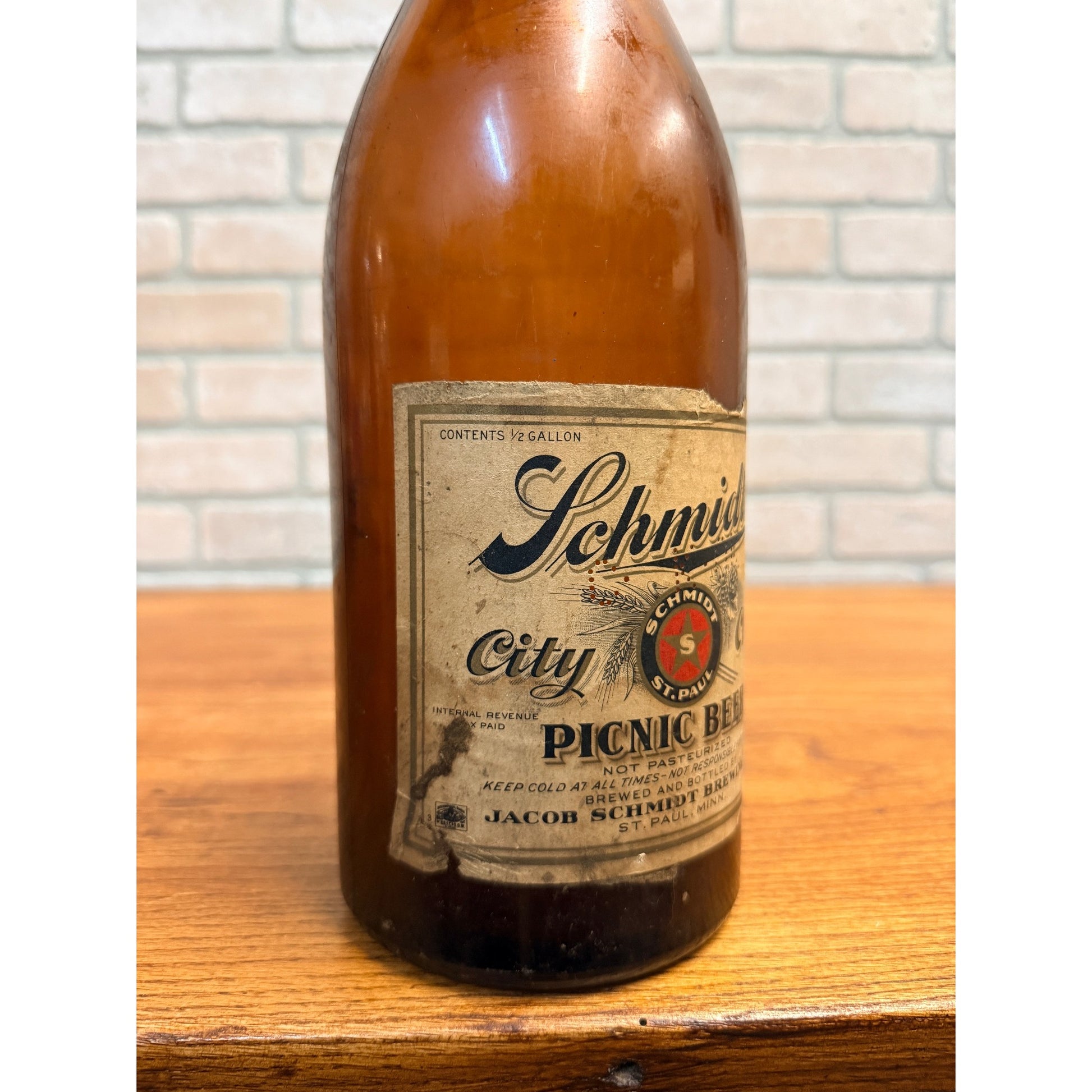 1/2 Gallon Schmidt's Picnic Beer Bottle Jacob Schmidt Brewing St. Paul Minn