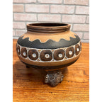 Vintage Footed Mexican Pottery Tripod Planter Effigy Accents and Geometric Design Mexico Modern Day MesoAmerican Art