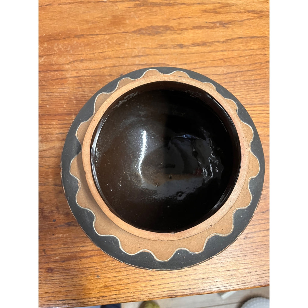 Vintage Footed Mexican Pottery Tripod Planter Effigy Accents and Geometric Design Mexico Modern Day MesoAmerican Art