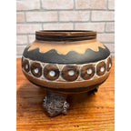 Vintage Footed Mexican Pottery Tripod Planter Effigy Accents and Geometric Design Mexico Modern Day MesoAmerican Art