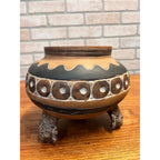 Vintage Footed Mexican Pottery Tripod Planter Effigy Accents and Geometric Design Mexico Modern Day MesoAmerican Art