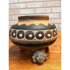 Vintage Footed Mexican Pottery Tripod Planter Effigy Accents and Geometric Design Mexico Modern Day MesoAmerican Art