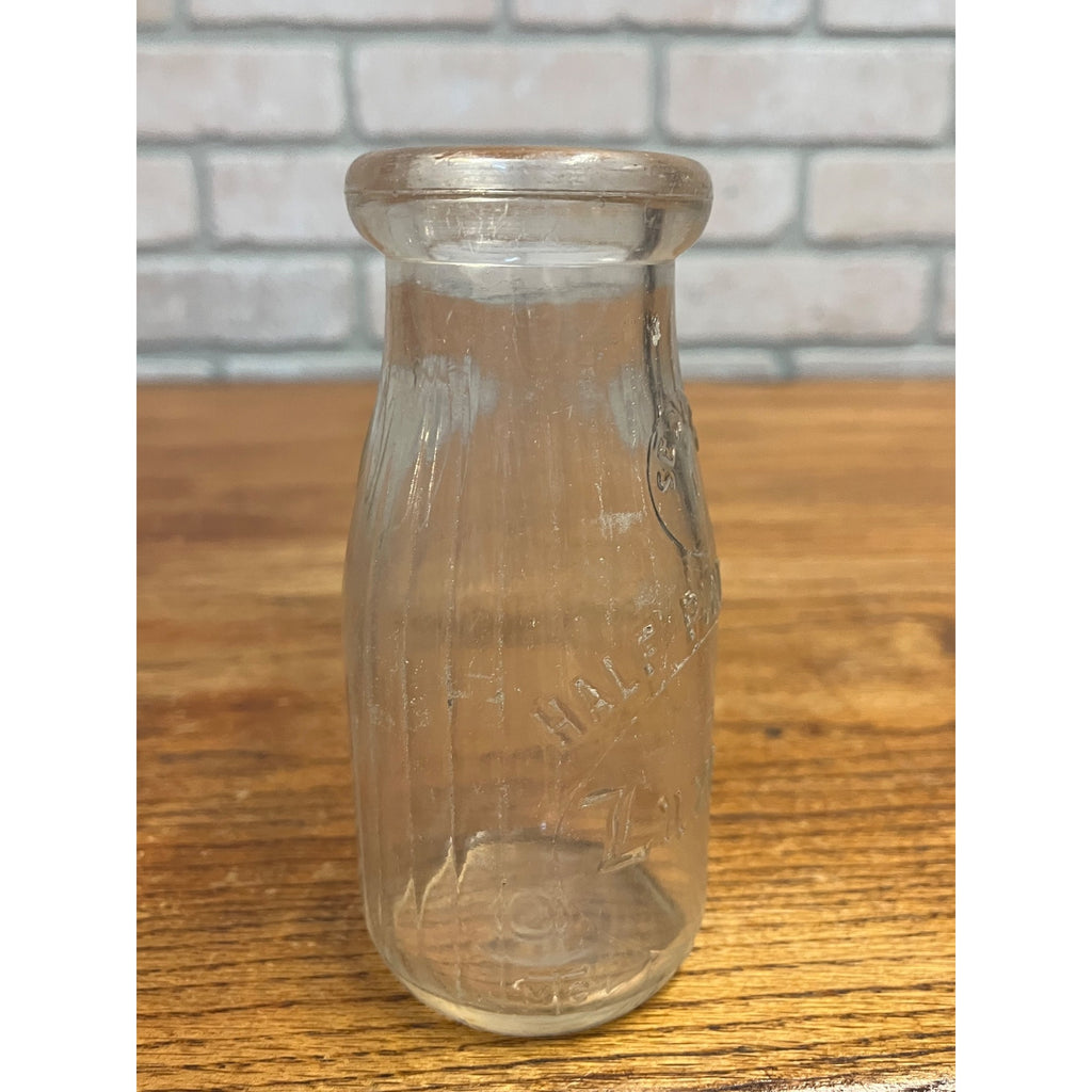Vintage Luxerin Dairy Ribbed Glass Half-Pint Milk Bottle Fond du Lac, WI