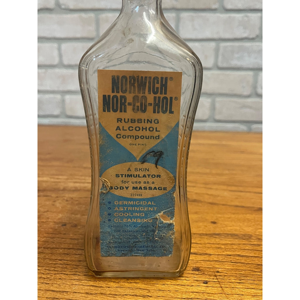 Vintage Norwich Nor-Go-Hol Rubbing Alcohol Bottle Pharmacy Medical Advertising