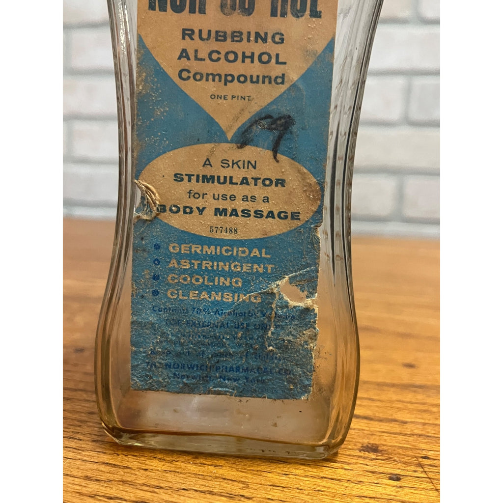 Vintage Norwich Nor-Go-Hol Rubbing Alcohol Bottle Pharmacy Medical Advertising