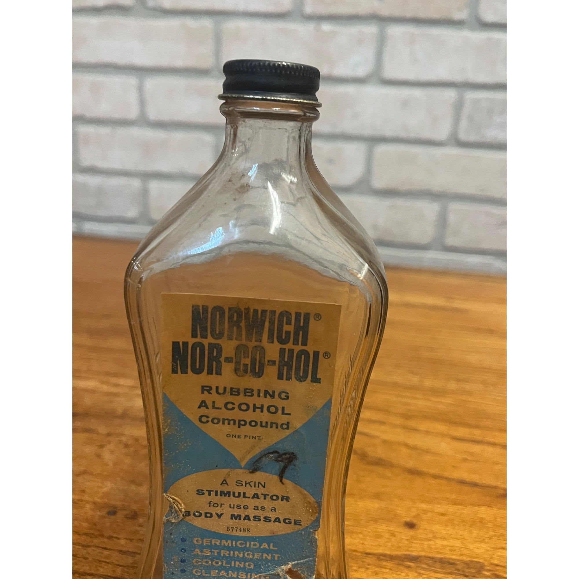 Vintage Norwich Nor-Go-Hol Rubbing Alcohol Bottle Pharmacy Medical Advertising