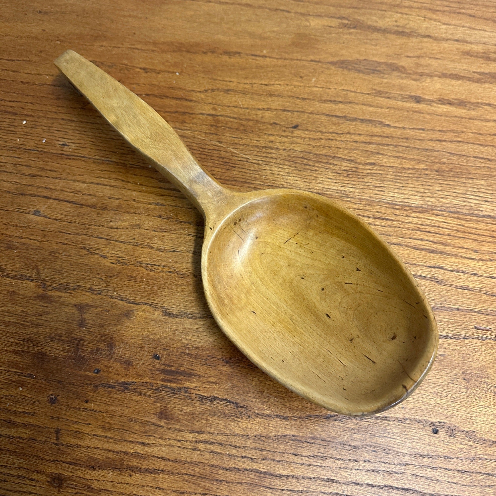 Antique Primitive Large 14.5” Hand Carved Wooden Wood Serving Spoon Curved Notch