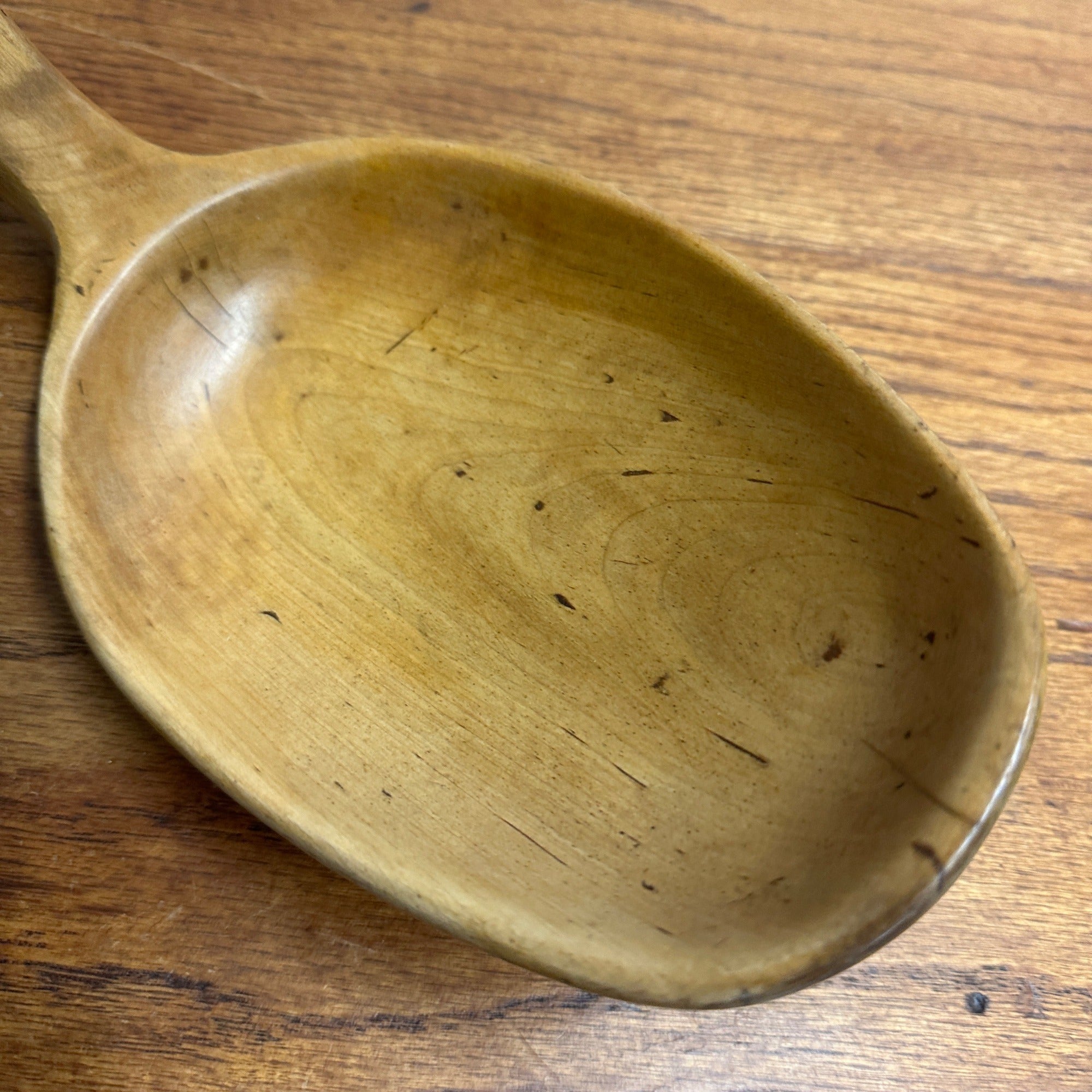 Antique Primitive Large 14.5” Hand Carved Wooden Wood Serving Spoon Curved Notch